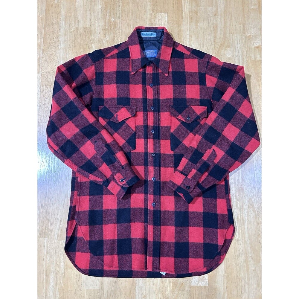 Vintage Pendleton 70`s Outdoors Man Plaid Red/Black Virgin Wool Size Med B-9